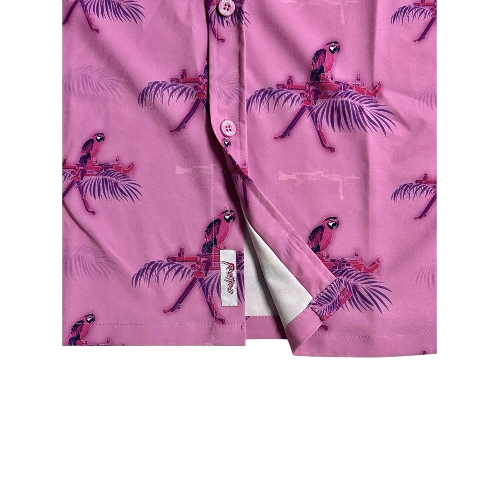 Retro Rifle Shirt Mens Saws Macaws Pink AOP Hawaiian Tropical Button Up Size 2XL - Picture 8 of 13